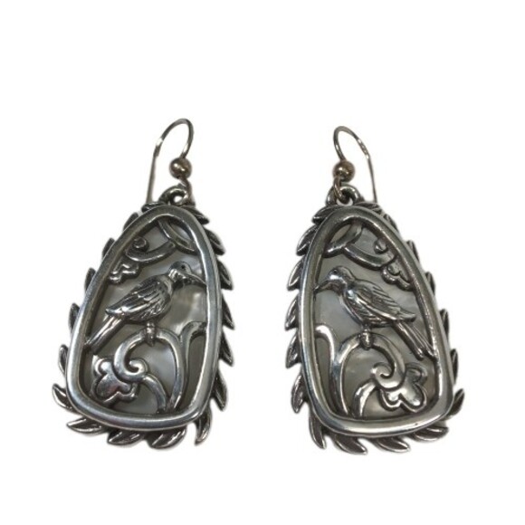 Brighton Bird Earrings MOP Mother of Pearl Drop Dangle Pearlized Silver NEW - Picture 3 of 9